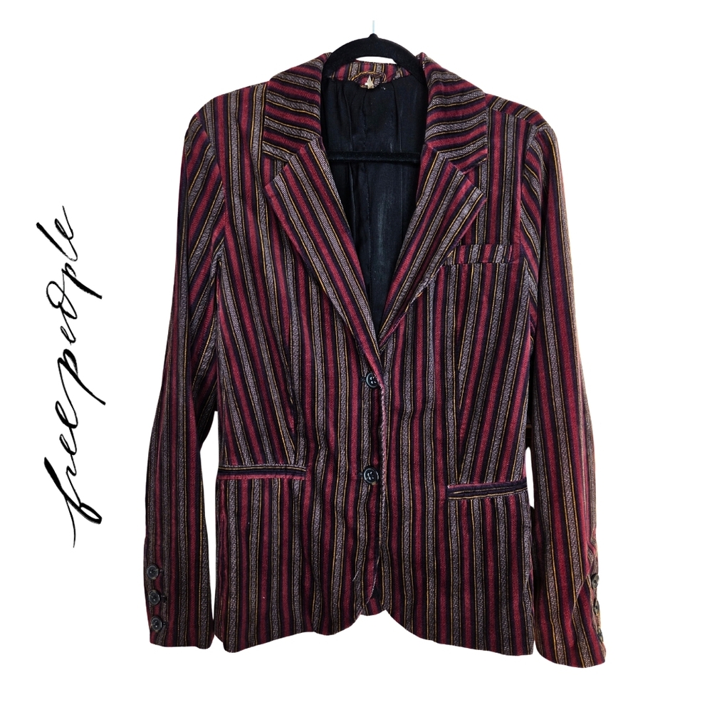 Free People Corduroy Velvet Multicolor Striped Women's Blazer